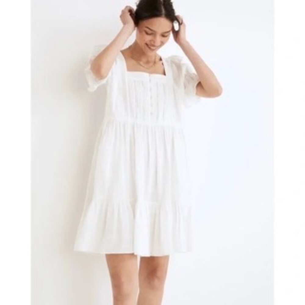 Puff-Sleeve Drawstring Mini Dress